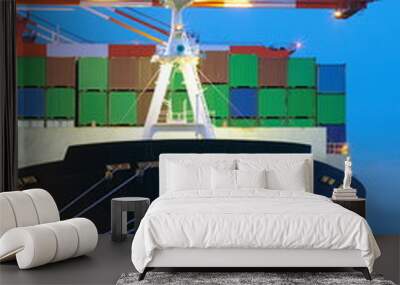 container cargo freight ship at harbor terminal Wall mural