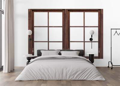 Japanese style brown wooden window frame isolated on white background Wall mural