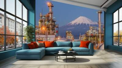 Mountain Fuji and Industry factory view at Shizuoka prefecture Wall mural