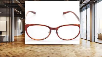 red glasses frame on a white background Wall mural