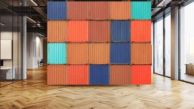 Stack of colorful freight shipping containers at the docks Wall mural