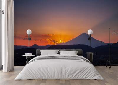 View of Mt. Fuji during sunset in winter season Wall mural