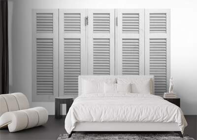 White wood shutters window frame isolated on a white background Wall mural