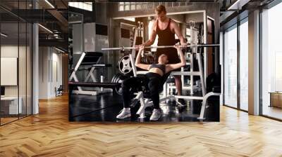 a sport people training and exercise in fitness gym by using weightlifing and dumbbell and other Wall mural