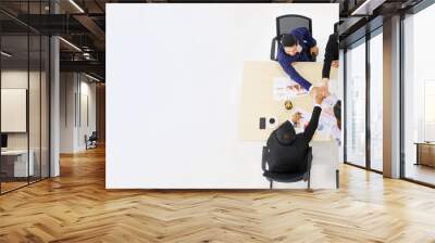 Banner picture of top view of business people team meeting and stack hands for teamwork with poppy space concept Wall mural