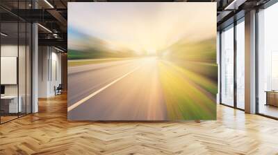 Empty asphalt road in motion blur and sunlight with vintage tone Wall mural