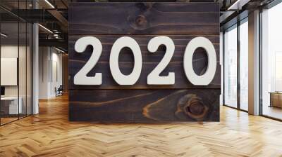 New year concept - Number 2020 for New Year on a wooden table. With vintage styled background. Wall mural