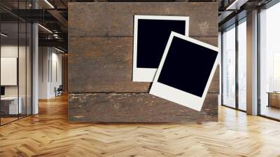 Vintage photo frame blank on old wood background with space Wall mural