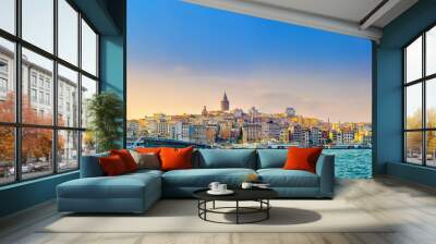 panorama of Istanbul overlooking the Bosphorus and the Galata Tower Wall mural