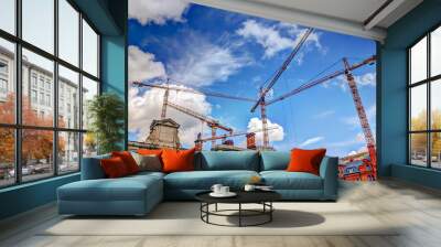 Construction cranes in Dublin Ireland Wall mural