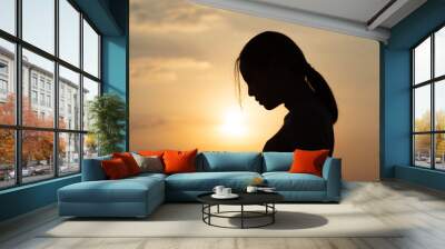 Asian women she felt lonely and alone.silhouette photo Wall mural