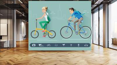 Teens are cycling to their destinations.Reducing energy use by cycling.Life in the city.cycling to avoid traffic jams.Arrive quickly in cities with heavy traffic.Technology era.Graphic and EPS 10. Wall mural