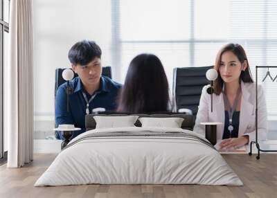 Woman female applicant during job interview Wall mural