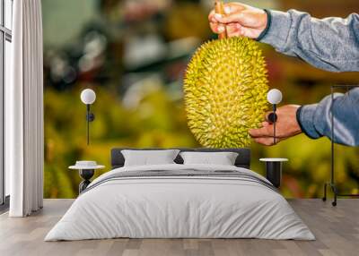 Durian firuts on walking street market in Thailand Wall mural