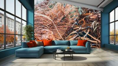 copper wire scrap from electric cable recycling with selective focus Wall mural