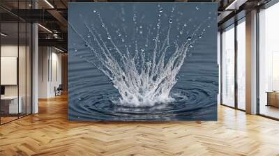 A slow motion capture of a water splash colliding with a flat surface creating ripples and droplets, AI Generated Wall mural