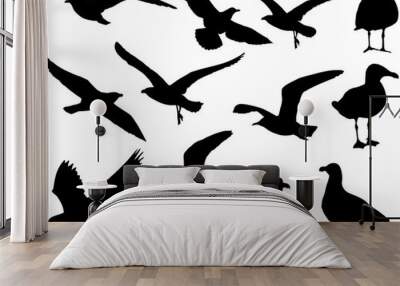 Set of Sea Gull Bird Silhouette Wall mural