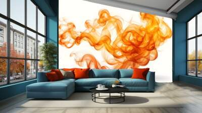 Vibrant orange and yellow smoke swirling together creating a fiery effect on a pure white background, AI Generated Wall mural