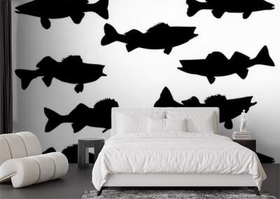 Walleye Fish silhouette vector art white background Wall mural