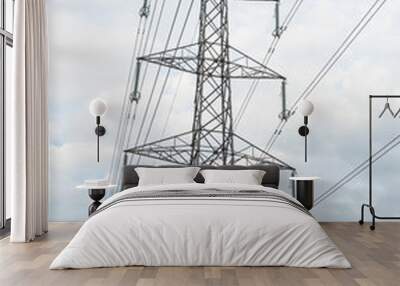 Electricity power supply distribution pylon and high voltage cables Wall mural