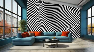 Abstract striped surface, black and white original 3d rendering Wall mural