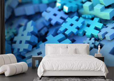 Infinite hashtag background, 3d rendering, technology and digital media concepts Wall mural