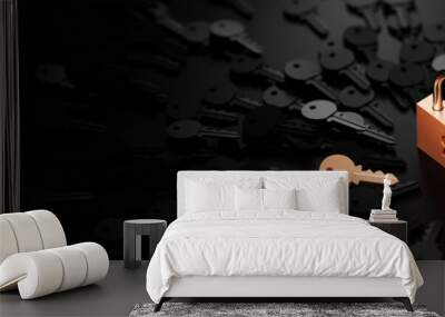 One padlock with infinite keys, metaphor of problems, solutions  and risk management; original 3d rendering Wall mural