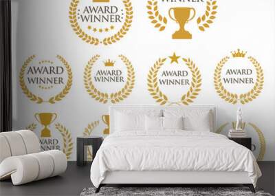 award winner emblem collection of gold laurel wreath black text Wall mural