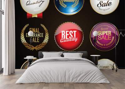 badges and labels with laurel wreath golden collection Wall mural