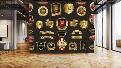 Collection of  Anniversary gold laurel wreath badges and labels vector illustration Wall mural