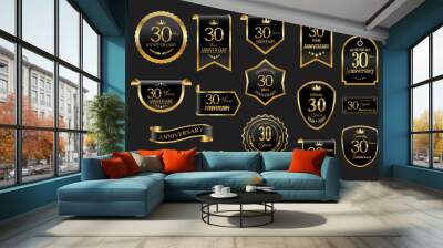 Collection of  Anniversary gold laurel wreath badges and labels vector illustration Wall mural