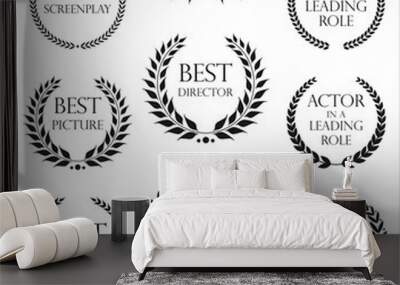 Collection of black label with laurel wreath film award retro template design Wall mural