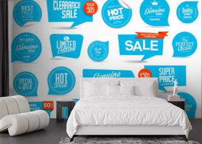 Collection of blue modern badges and labels  Wall mural