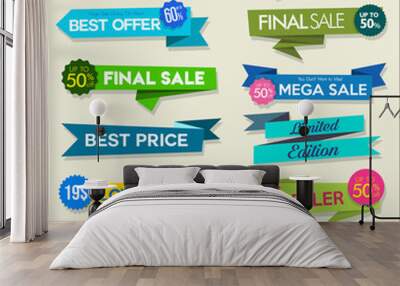 Collection of colorful sale stickers and tags Wall mural