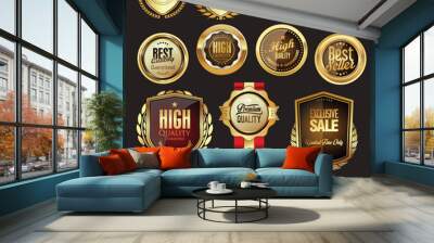 Collection of golden badges labels and tags  Wall mural