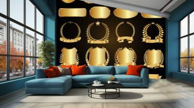 Collection of golden badges labels laurels and ribbons  Wall mural