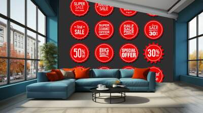 Collection of red badges and labels modern super sale style  Wall mural