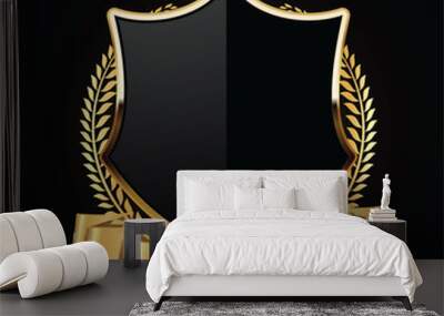 Gold and black shield with gold laurels Wall mural