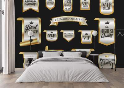 Gold and silver luxury badges and labels premium quality certificate ribbon illustration Wall mural