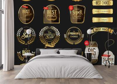 Golden labels shields and ribbons retro collection Wall mural