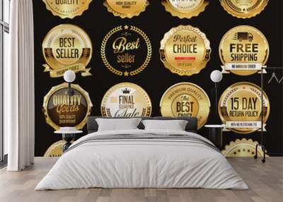 Golden retro sale badges and labels collection Wall mural