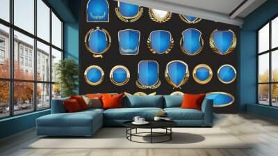 Golden shields laurel wreath badge and labels retro design collection  Wall mural