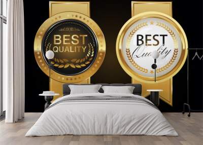 Quality golden badges isolated on black background vector illustration  Wall mural