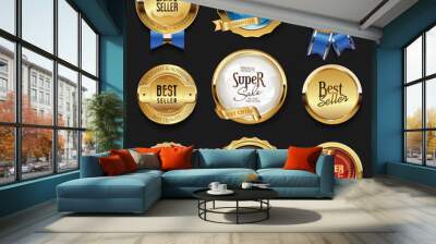 Retro vintage golden badges and labels Wall mural