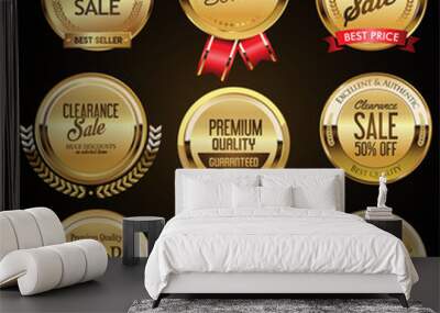 Retro vintage golden badges labels and shields Wall mural