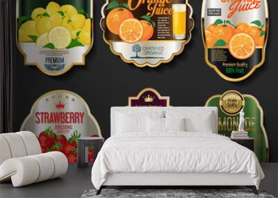 Retro vintage golden labels for organic fruit product Wall mural