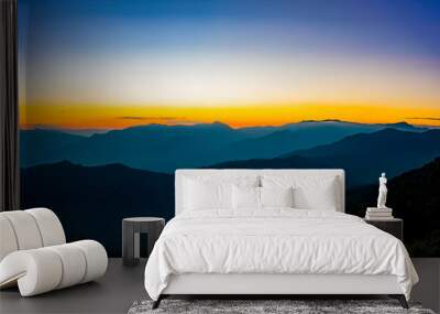 Sunset in the mountains landscape with sunny at Doi Pha Hom Pok, Wall mural