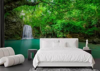 Beauty in nature, amazing waterfall in tropical forest of national park, Thailand Wall mural