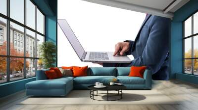 businessman using a personal computer or laptop device on transparent background Wall mural