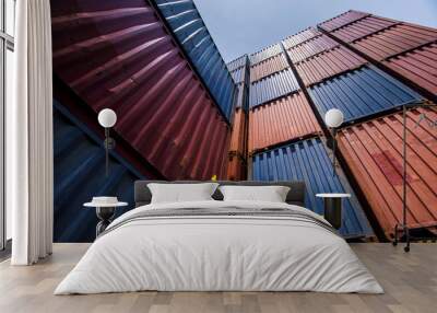 Container port for international maritime transport.  Cargo freight ship for import and export, transport. Wall mural